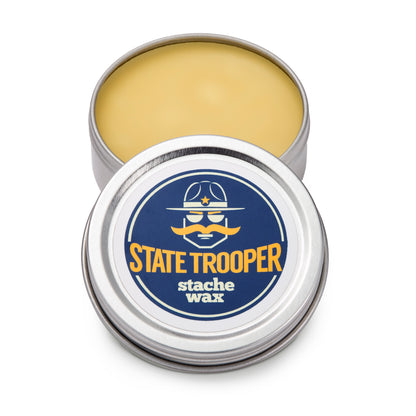 State Trooper Stache Wax - Mustache Wax (Medium Hold) with Natural Beeswax, Coconut Oil & Lanolin, Nourishes & Styles - Subtle Masculine Scent, Easy Application - 2oz Tin for Daily Use & Travel