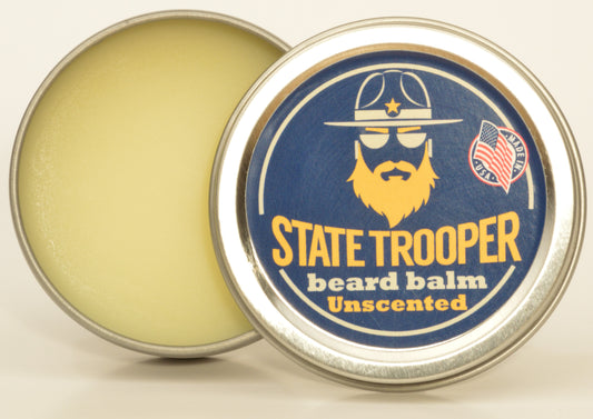 State Trooper Beard Balm (2 oz Tin) – All Natural Leave-In Beard Conditioner & Softener for Men – Unscented – Infused with Shea Butter, Argan & Jojoba Oils for Healthy, Tamed Beards